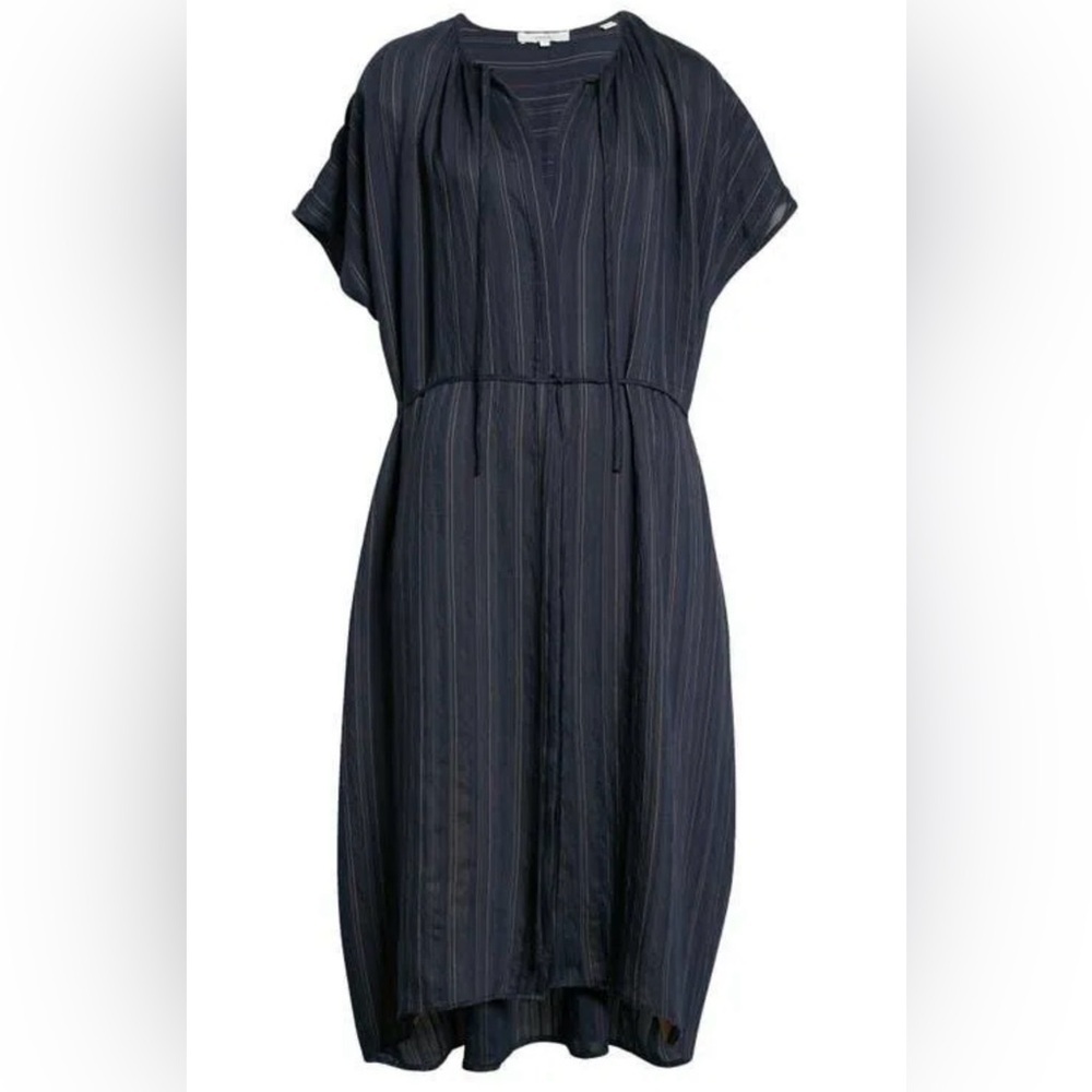 Vince Women’s Short Sleeve Drapey Stripe Shirred Dress Size Small
